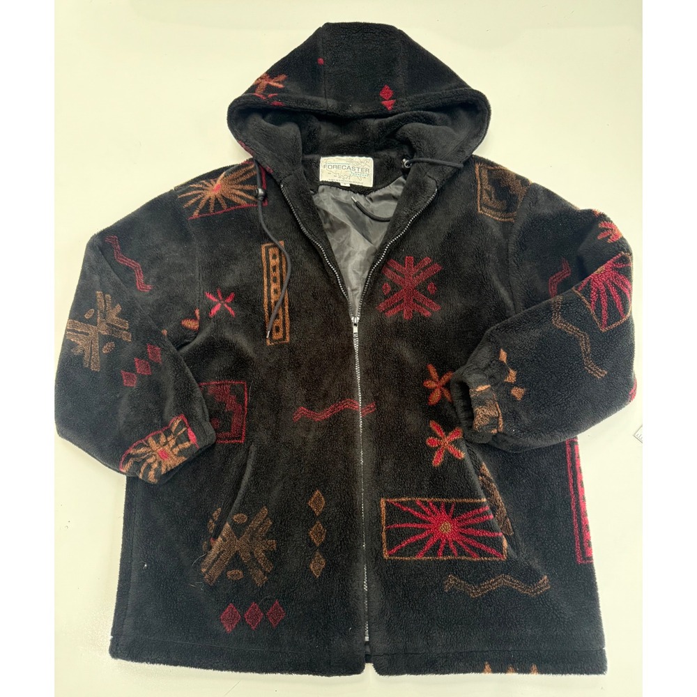 Forecaster Sport Black Fleece Hooded Jacket Southwestern Print Zip Up Small
